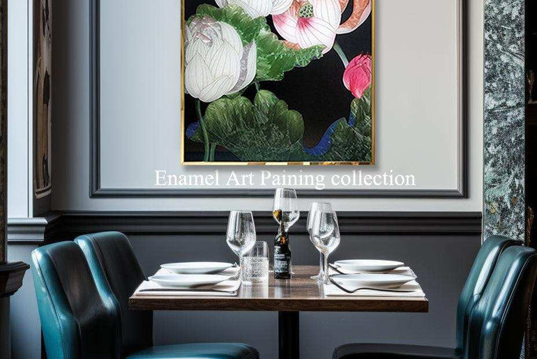 Lotus Radiance: Handcrafted Enamel Art Deco Lotus Flower Painting – Modern Elegance for Any Space