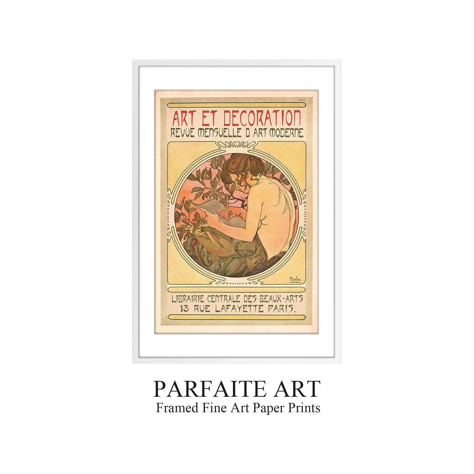 Framed fine art prints,Vintage Wall Art Print,Moody Wall Decor,Large art prints for walls,Mucha artwork,High-Quality Professional Giclee technique white Frame