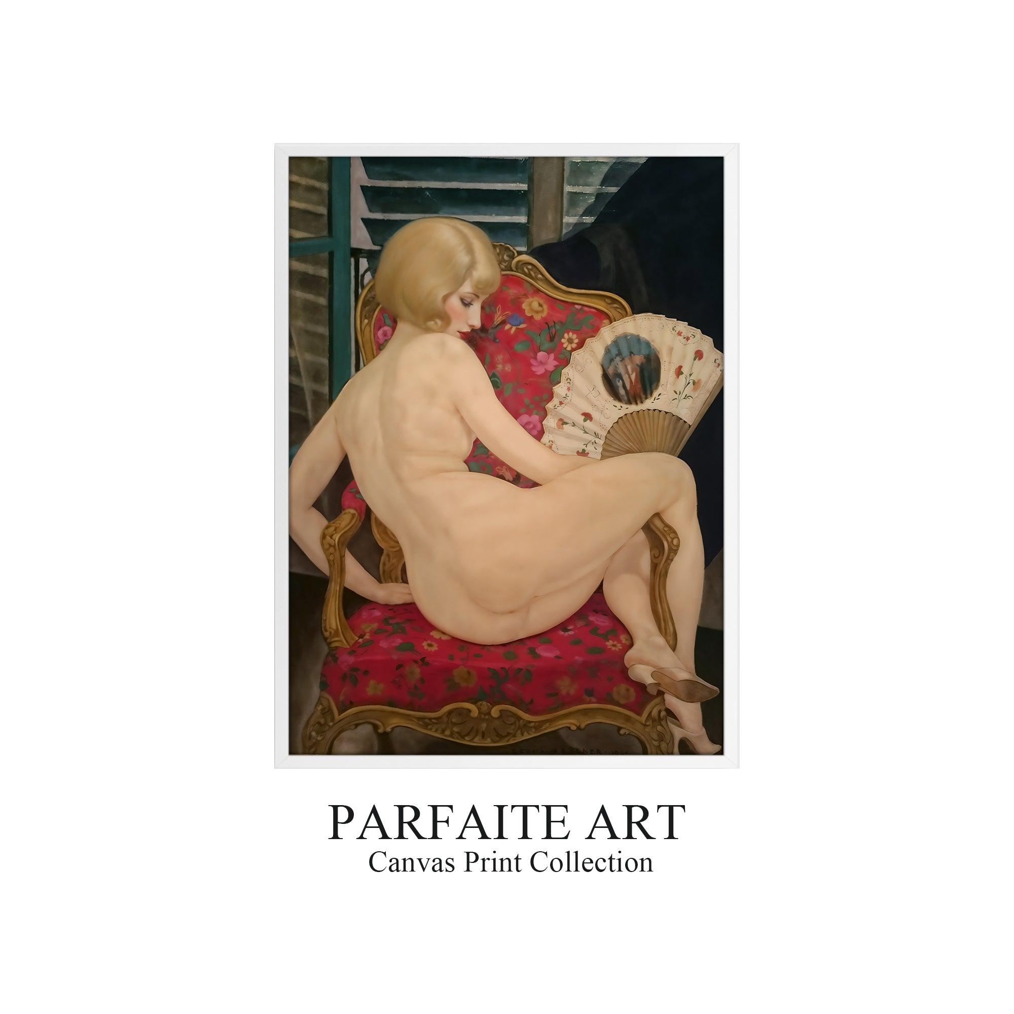 Wall Art , Art Deco Nude Woman Prints,Living Room, Giclée Print #105 White Framed