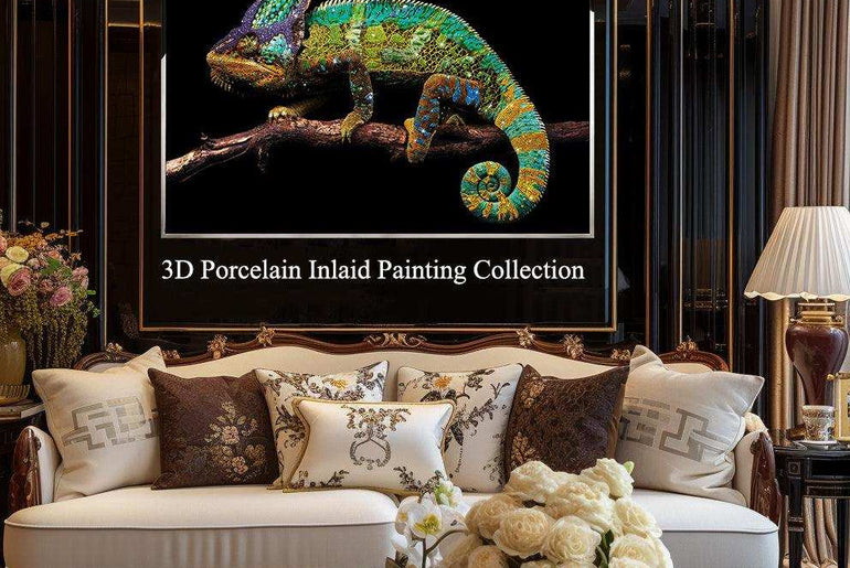 3D Diamond painting，Handmade painting，Wall Art, Art nouveau fashion，Art deco for walls ，Swarovski Crystal， Crystal glass，3d painting Chameleon，Modern art deco living room