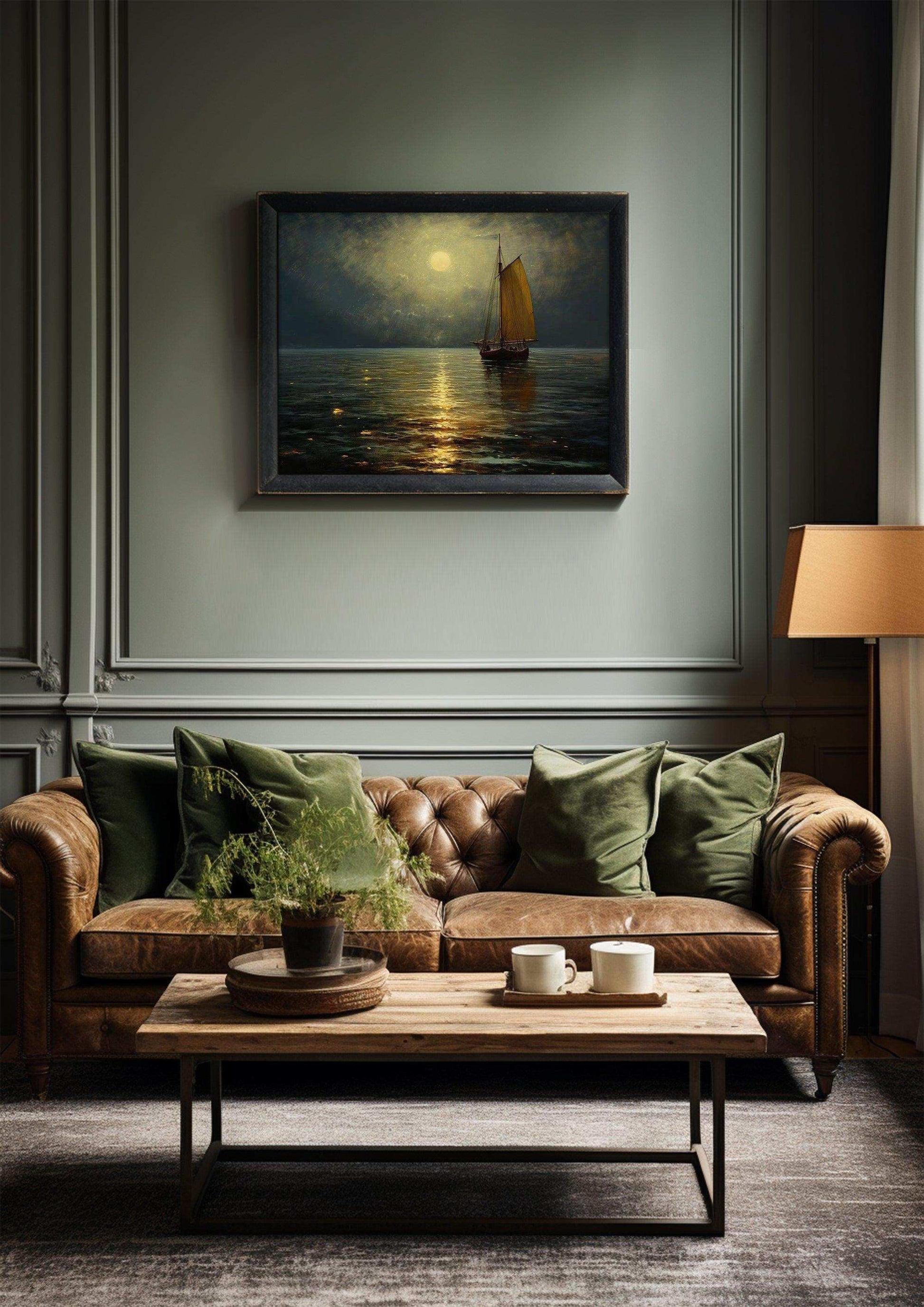 Harbor Sunset Landscape| Vintage Wall Art Decor|Decorative painting| Wall Art Canvas Print |Living Room, Dining Room|PRINTABLE Art |Digital Download