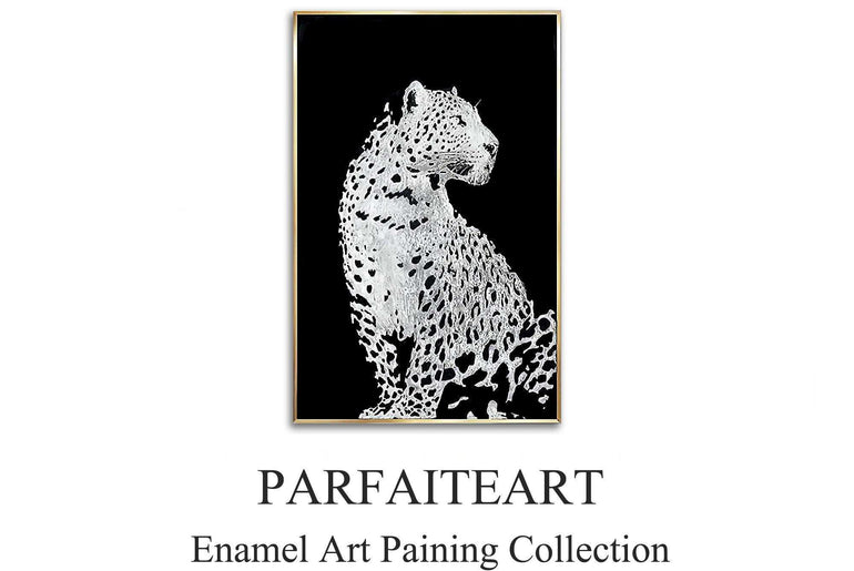 Enamel Art Deco Painting, Handmade, Wall Art, Modern Style, Decorative Painting , Money Leopard Enamel Painting, Painted, Dining Room, Living Room, Entrance Door 32x48 inch