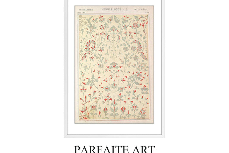 Vintage Botanical Floral Pattern - Moody Art Deco Giclée Framed Print for Living Room #33 white