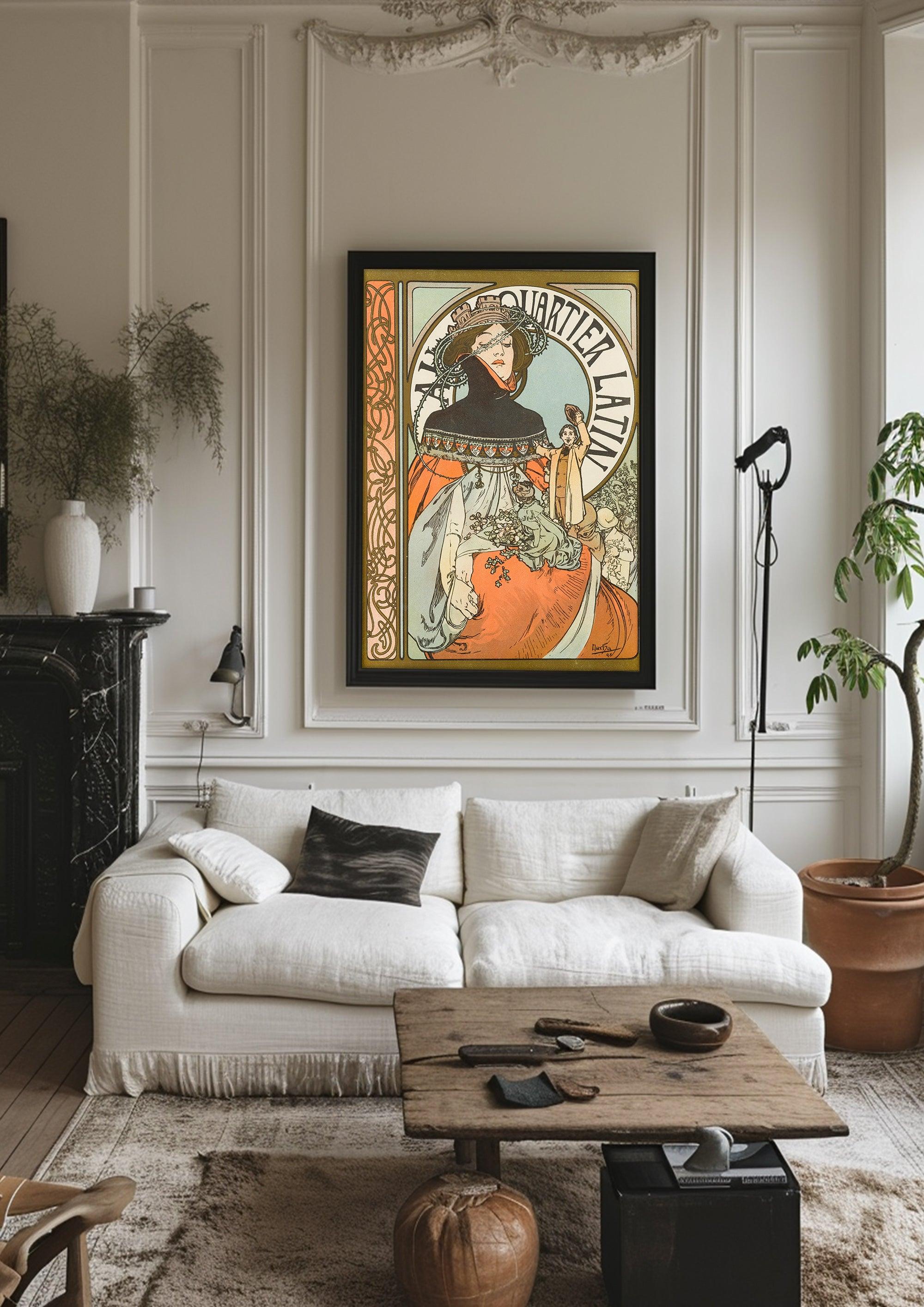 Framed fine art prints,Vintage Wall Art Print ,Moody Wall Decor,Large art prints for walls,Mucha artwork,High-Quality Professional Giclee technique