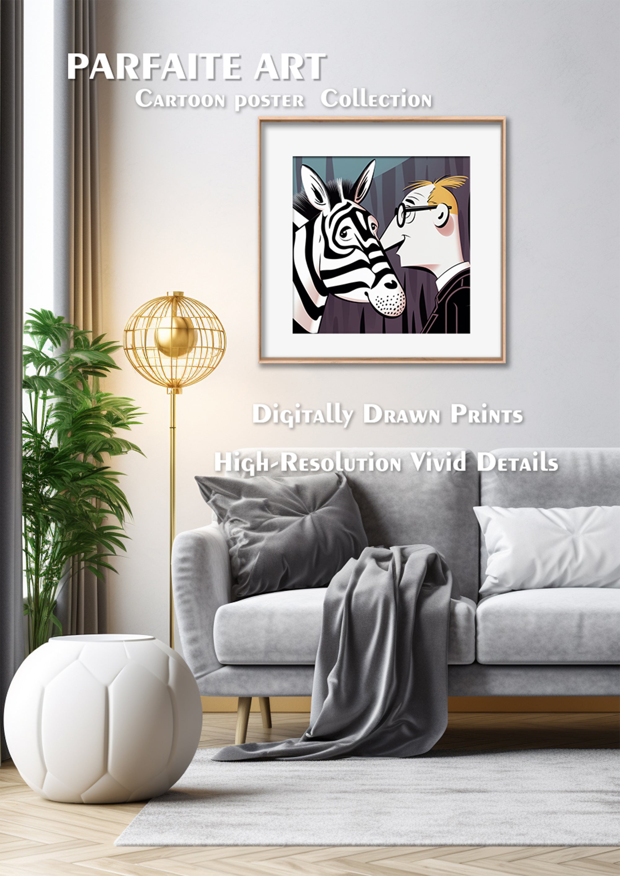 Cartoon Style Zebra with Men Painting| Wall Art Decor |Wall Art Print |Kids Wall Art，Comic Book Art，Art Deco Wall Gifts|Bedroom,kids' room|PRINTABLE Art |Digital Download