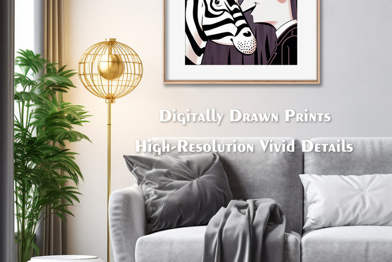 Cartoon Style Zebra with Men Painting| Wall Art Decor |Wall Art Print |Kids Wall Art，Comic Book Art，Art Deco Wall Gifts|Bedroom,kids' room|PRINTABLE Art |Digital Download