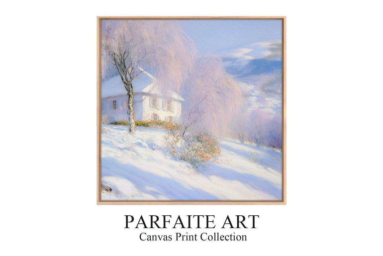 Impressionist Landscape，Hand Painted Colorful Decorative Canvas Artwork，Moody Wall Decor，Cotton Gloss Canvas Living Room Decor，Snow Scene，High-Quality Waterproof Decorative Canvas Art