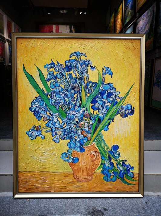 Vase with Irises Against a Yellow Background (1889) - Vincent van Gogh Handmade Painted