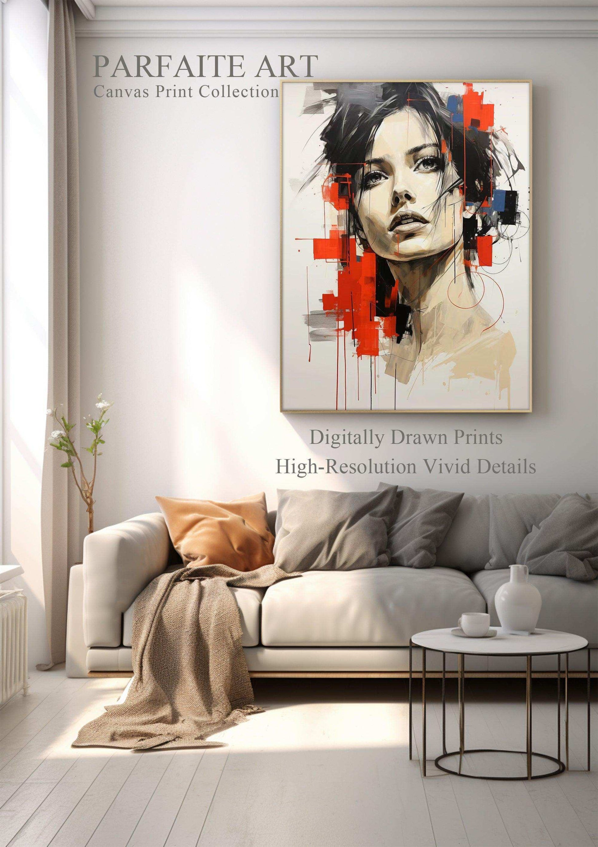 Abstract portrait，Paintings portrait paintings，Modern canvas artwork，Moody Wall Decor，Portrait of a lady，Framed canvas prints