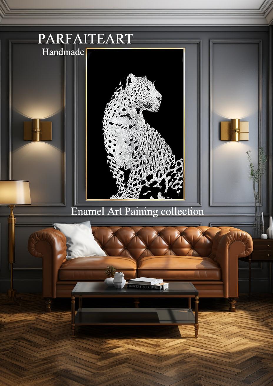 Enamel Art Deco Painting, Handmade, Wall Art, Modern Style, Decorative Painting , Money Leopard Enamel Painting, Painted, Dining Room, Living Room, Entrance Door
