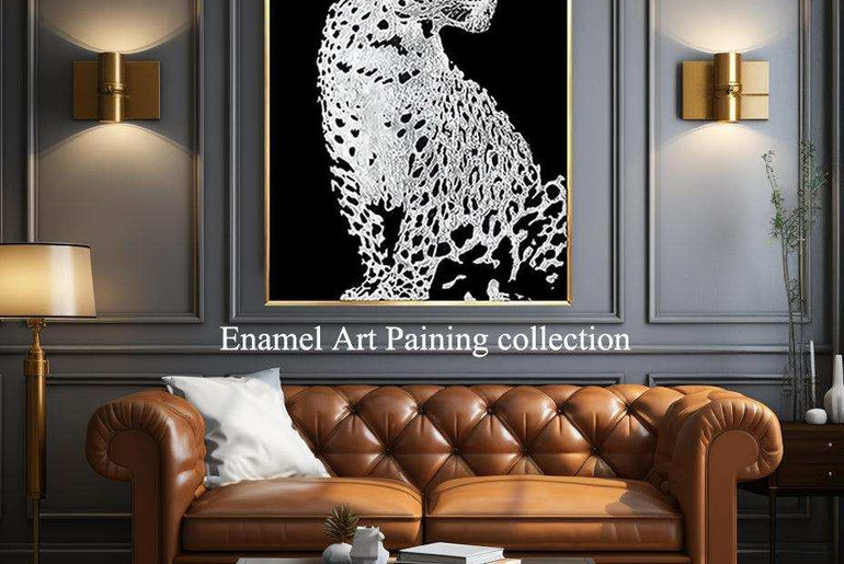 Enamel Art Deco Painting, Handmade, Wall Art, Modern Style, Decorative Painting , Money Leopard Enamel Painting, Painted, Dining Room, Living Room, Entrance Door