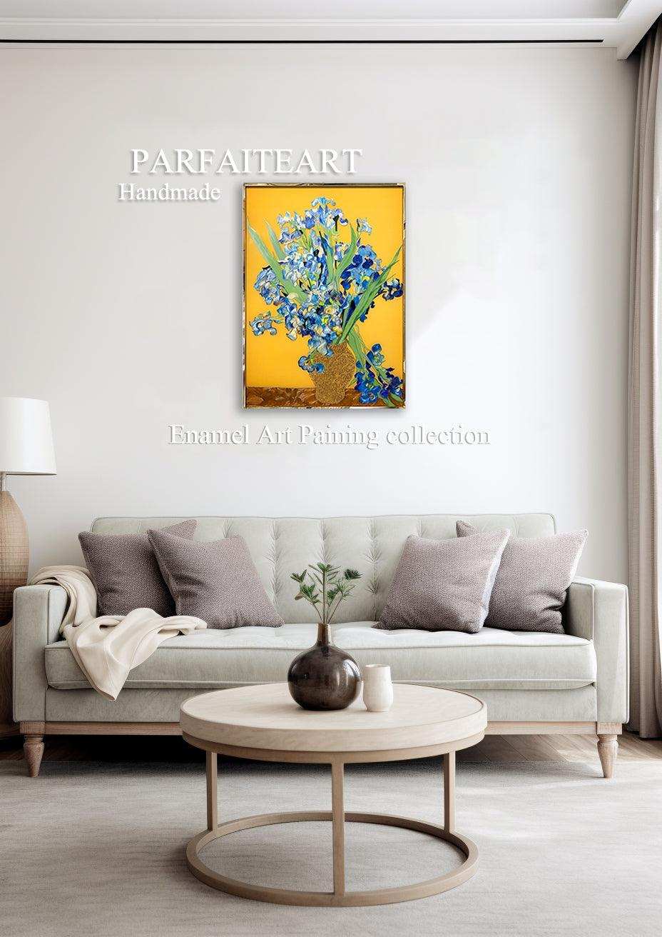 Enamel Art Deco Painting, Handmade, Wall Art, Modern Style, Decorative Painting , Iris Enamel Painting, Painted, Dining Room, Living Room, Entrance Door