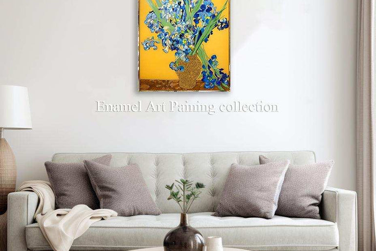 Enamel Art Deco Painting, Handmade, Wall Art, Modern Style, Decorative Painting , Iris Enamel Painting, Painted, Dining Room, Living Room, Entrance Door