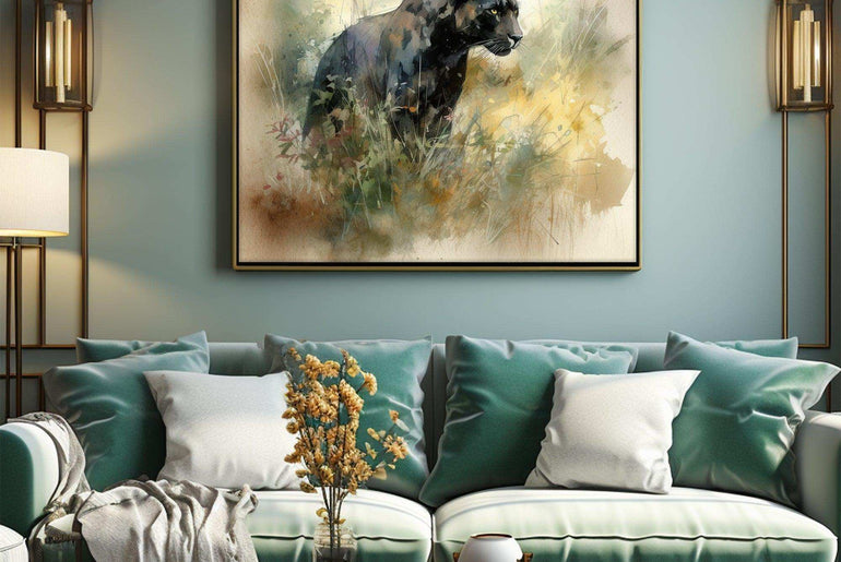 A Black Panther Prowl - Vintage Watercolor Wall Art Print - Handcrafted Home Decor with Digital Download Option