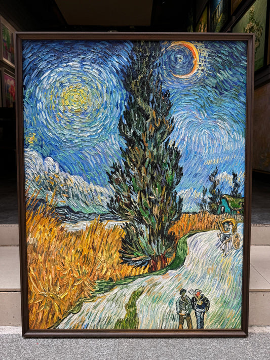 Road with Cypresses and Star (1890) - Vincent van Gogh Handmade Painted