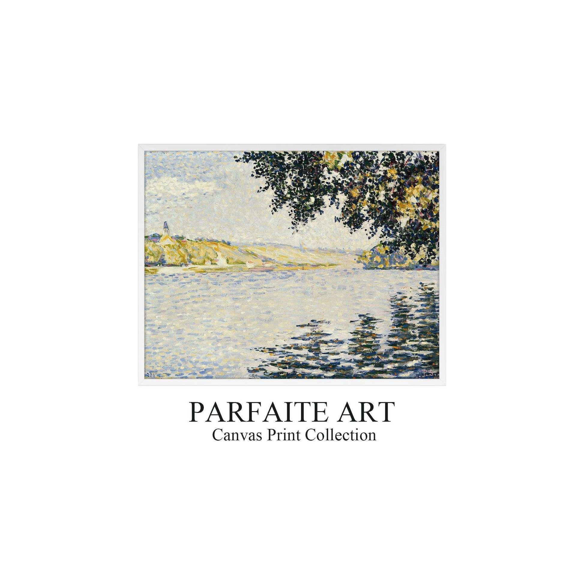 Impressionist Riverside Landscape Canvas Print - Art Deco & Vintage Printable Artwork #80 White