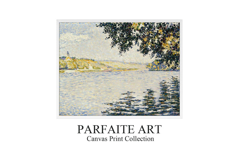 Impressionist Riverside Landscape Canvas Print - Art Deco & Vintage Printable Artwork #80 White