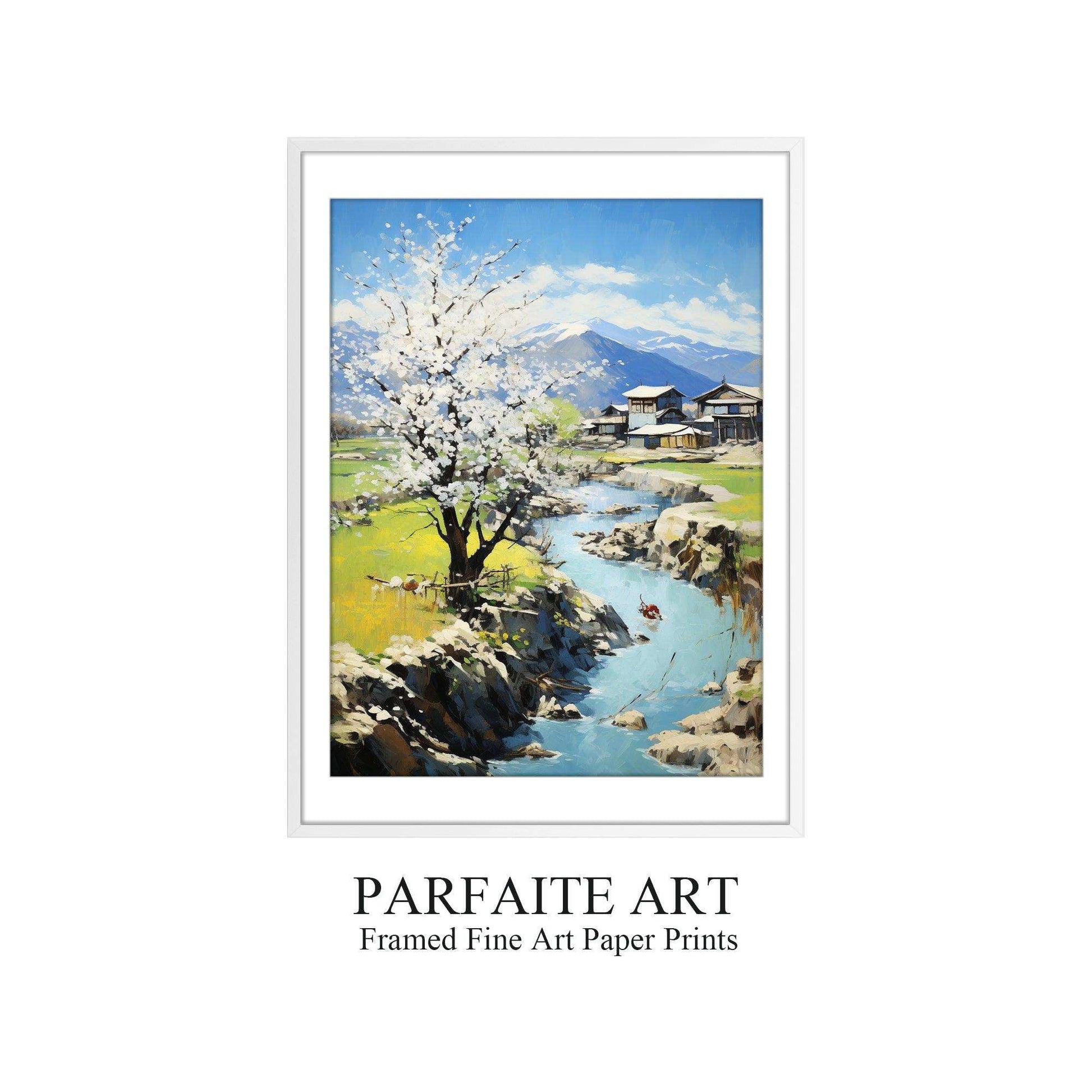 Landscape,Framed Fine Art Paper Prints,Living Room Decor,High-Quality professional Giclee technique #12 white Frame