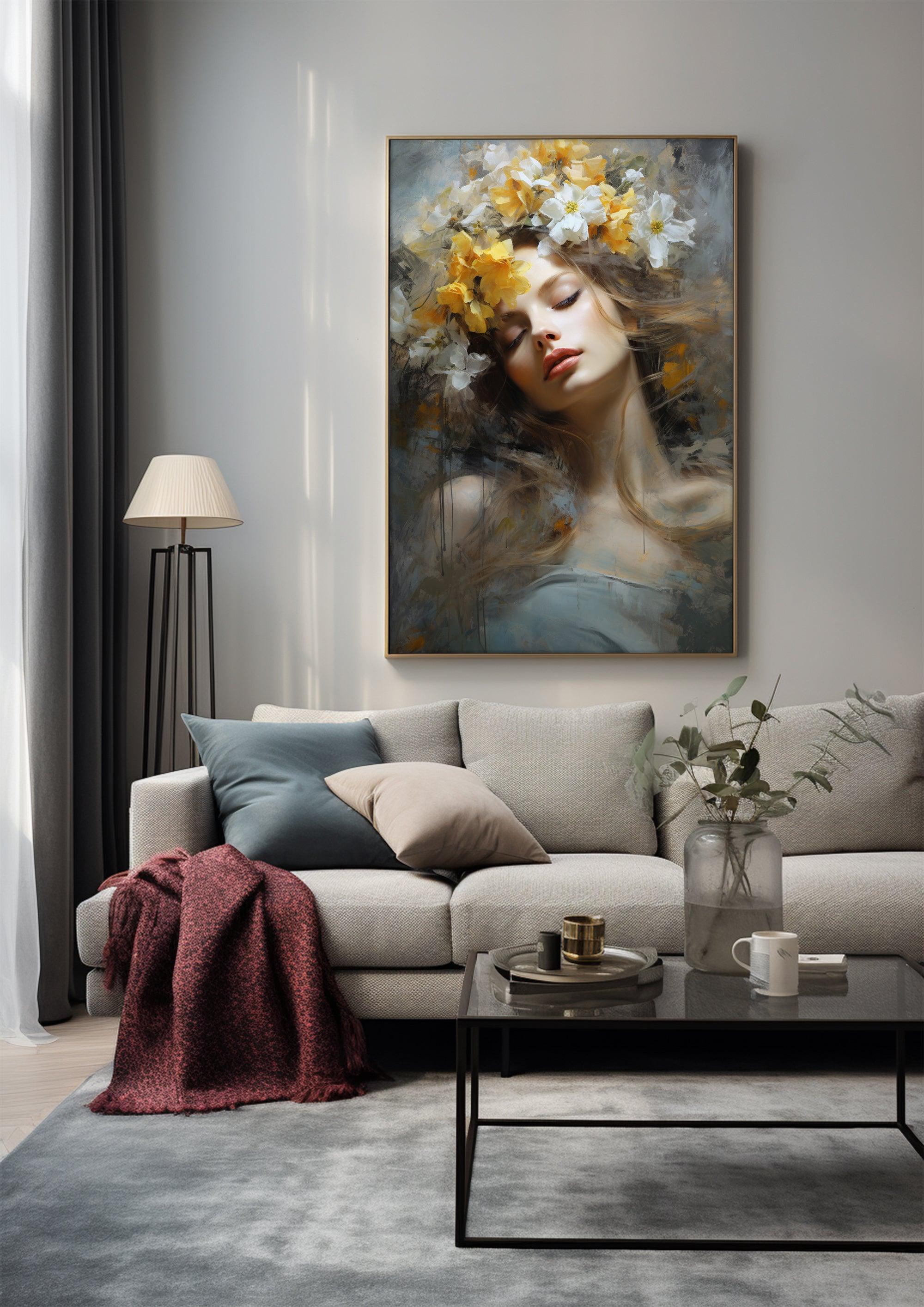 Beauty Woman Portrait，Hand Painted Colorful Decorative Canvas Artwork，Moody Wall Decor，Cotton Gloss Canvas Living Room Decor，High-Quality Waterproof Decorative Canvas Art