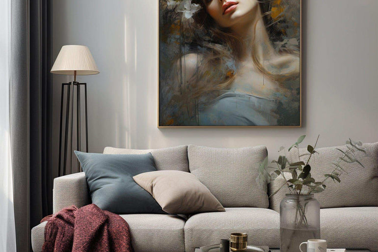 Beauty Woman Portrait，Hand Painted Colorful Decorative Canvas Artwork，Moody Wall Decor，Cotton Gloss Canvas Living Room Decor，High-Quality Waterproof Decorative Canvas Art