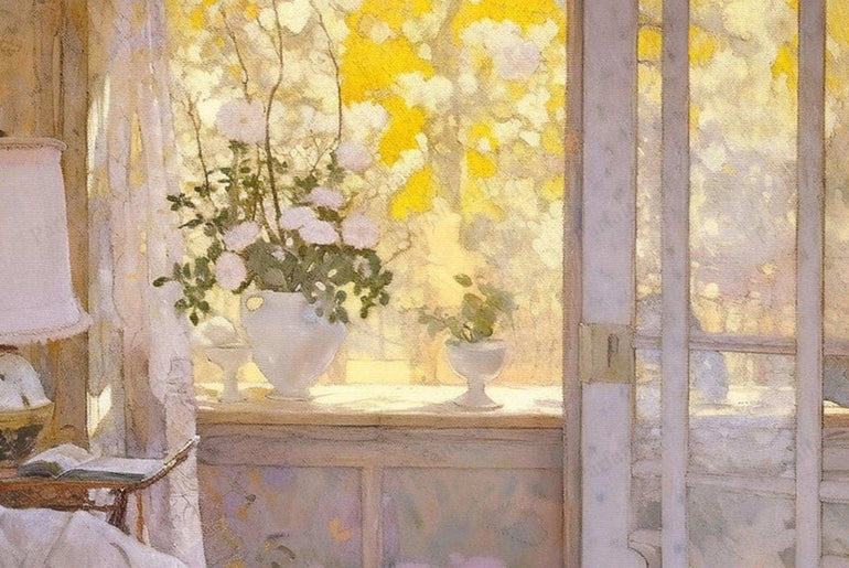 a vase of flowers sitting on a window sill 