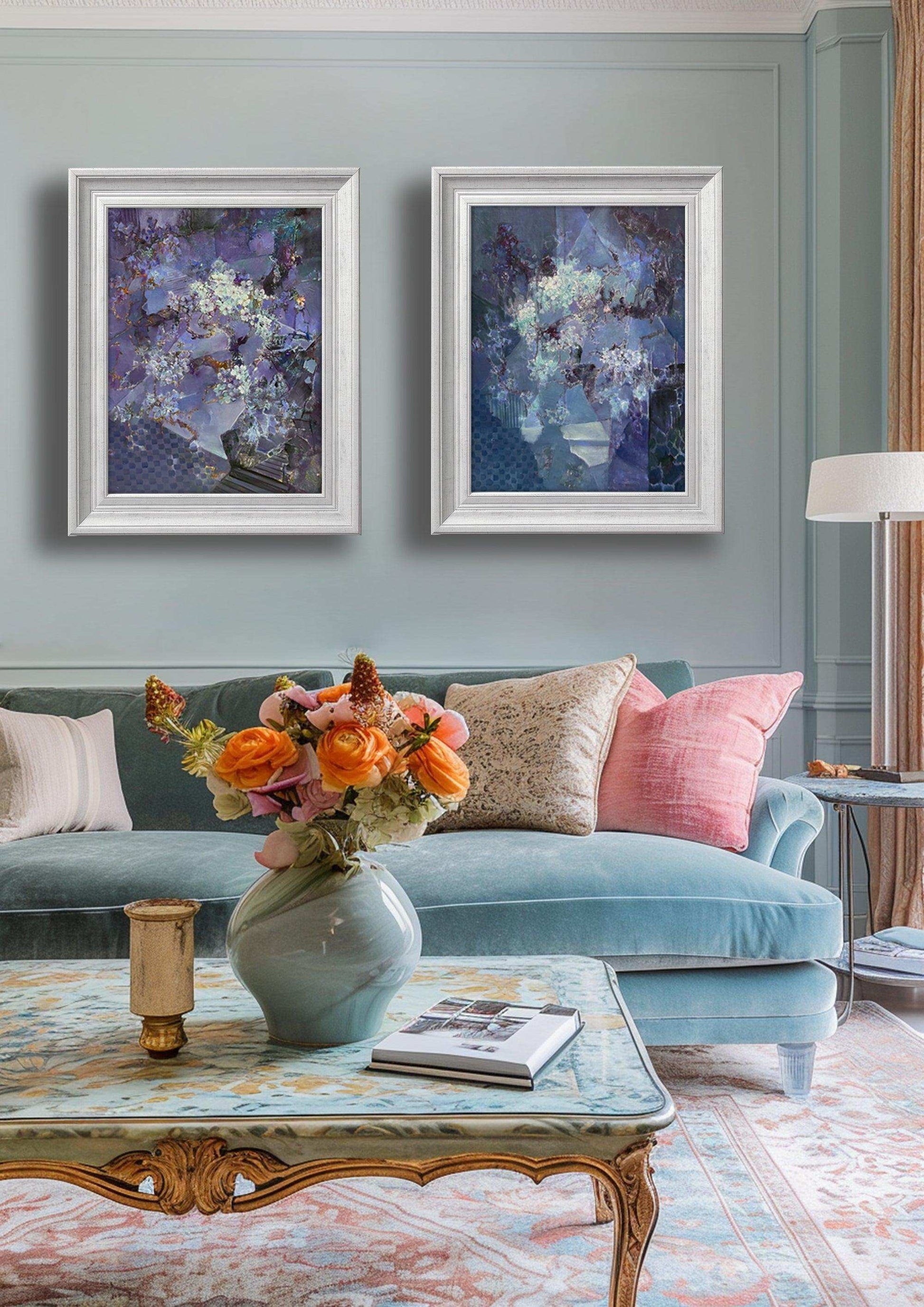 a living room filled with furniture and flowers 