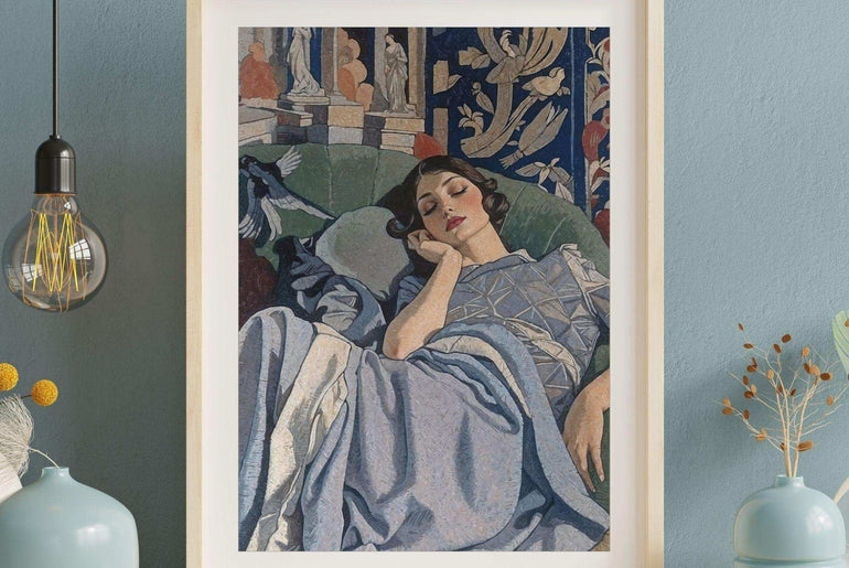 Art Deco Wall Art Print,Sleeping Lady,Canva Prints,Giclée Printing Techniques #104