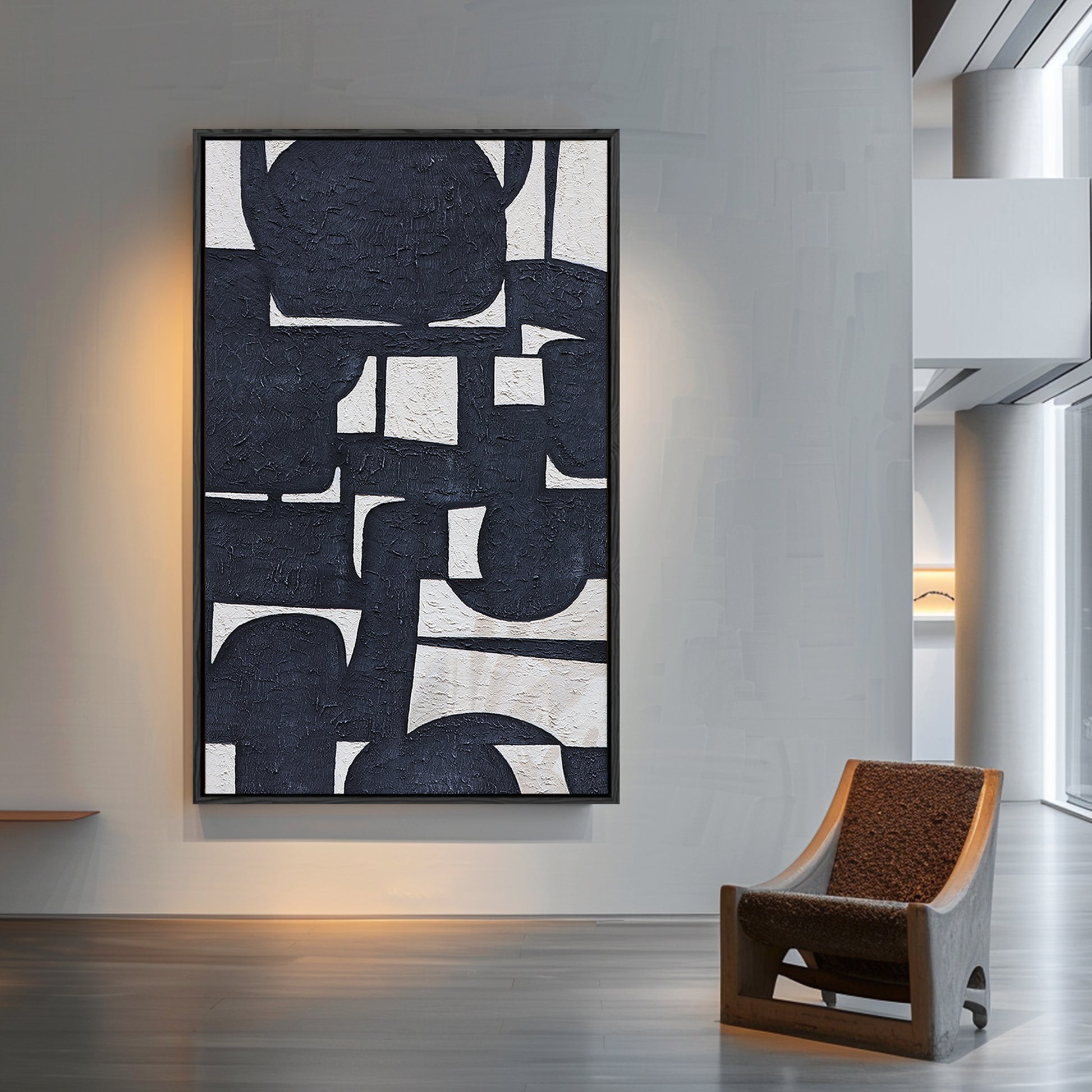 Echoes of Form – Large Abstract Wall Art | Black and White Geometric Art | Custom Painting Options Available