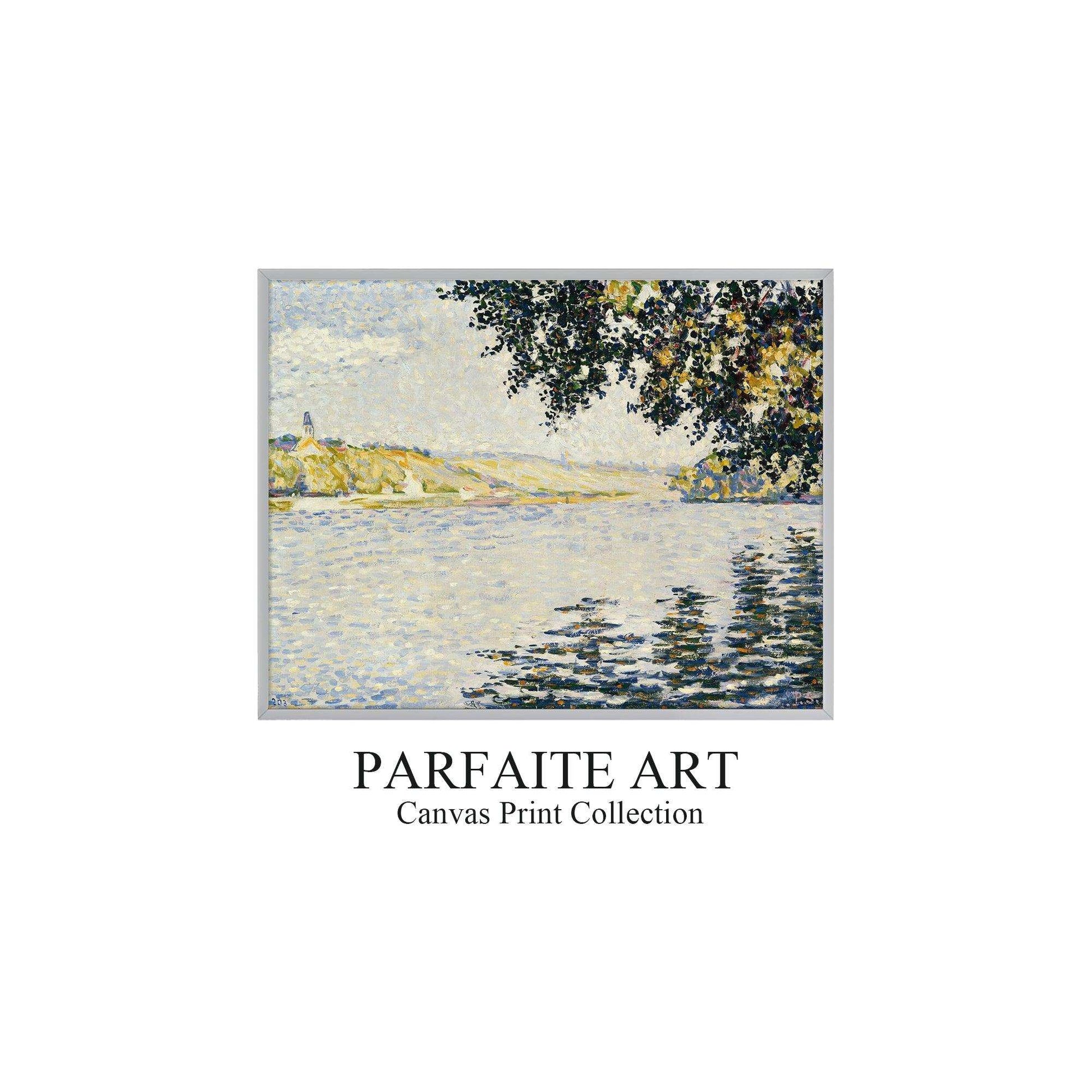 Impressionist Riverside Landscape Canvas Print - Art Deco & Vintage Printable Artwork #80 Gray