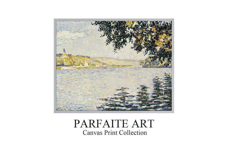 Impressionist Riverside Landscape Canvas Print - Art Deco & Vintage Printable Artwork #80 Gray