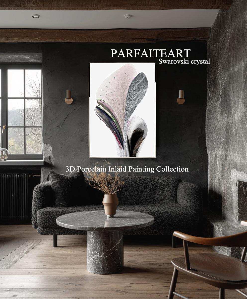 Ethereal Blossoms - 3D Diamond Art Nouveau - Handcrafted Botanical Painting with Swarovski Crystal - Modern Art Deco Elegance for Living Room Walls