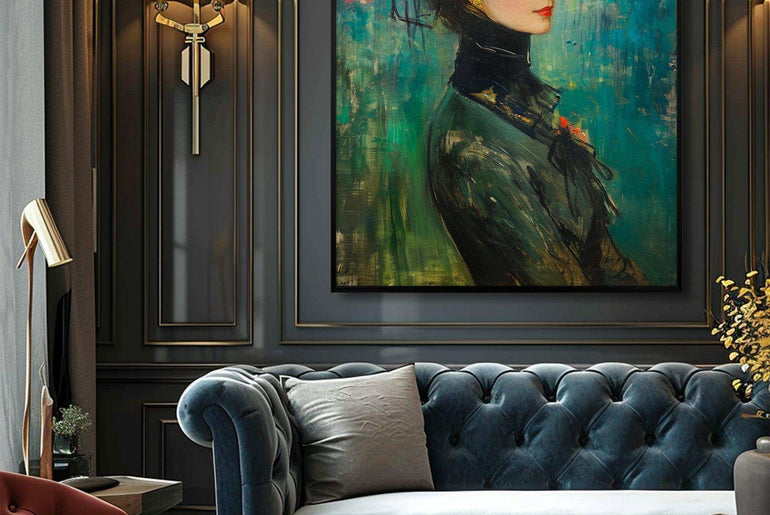 Woman Protrait，Hand Painted Colorful Decorative Canvas Artwork，Moody Wall Decor，Cotton Gloss Canvas Living Room Decor，High-Quality Waterproof Decorative Canvas Art