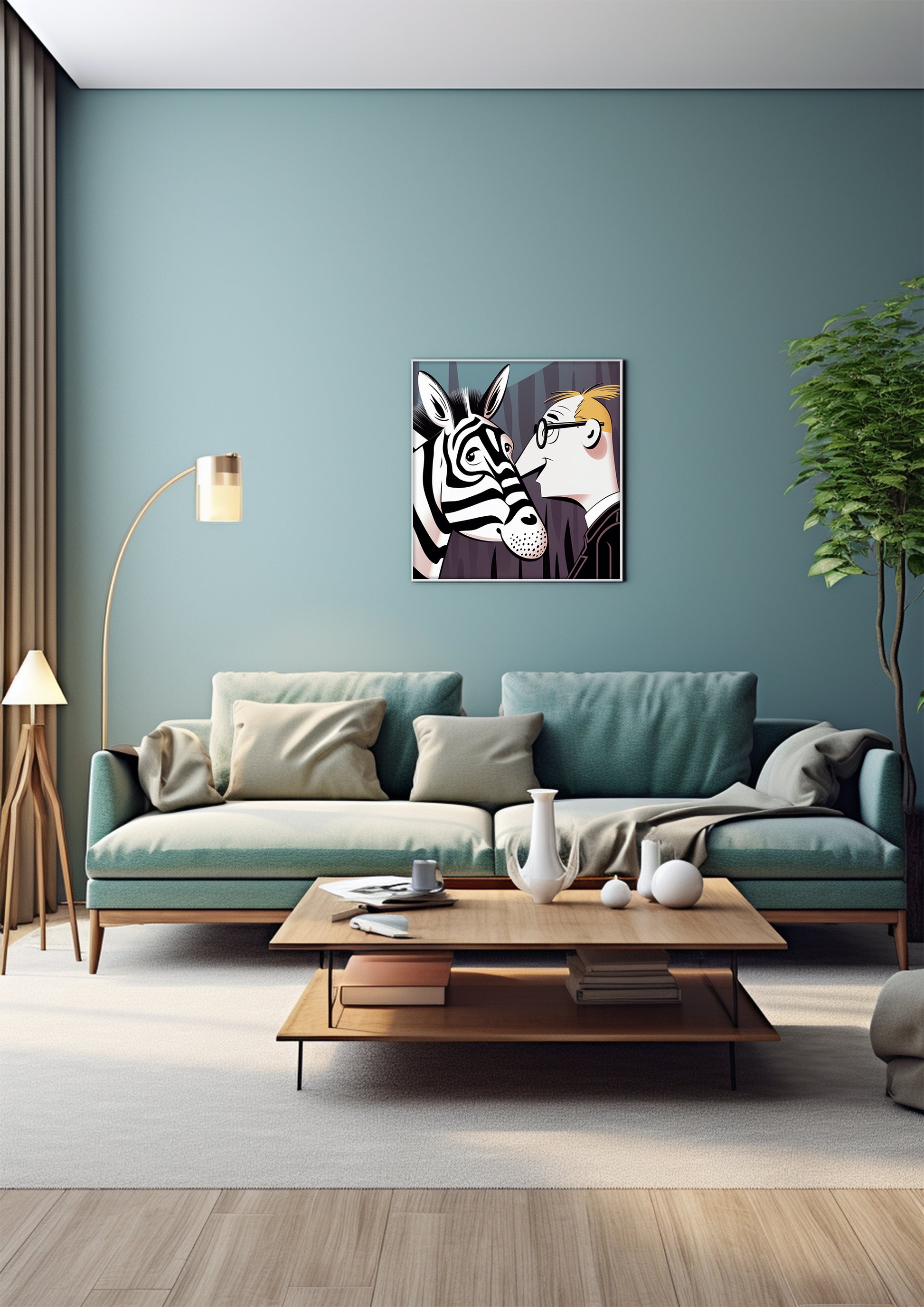 Cartoon Style Zebra with Men Painting| Wall Art Decor |Wall Art Print |Kids Wall Art，Comic Book Art，Art Deco Wall Gifts|Bedroom,kids' room|PRINTABLE Art |Digital Download