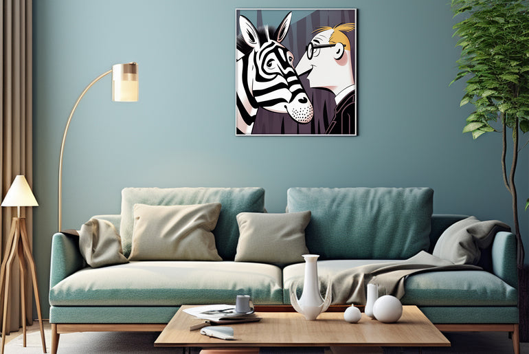 Cartoon Style Zebra with Men Painting| Wall Art Decor |Wall Art Print |Kids Wall Art，Comic Book Art，Art Deco Wall Gifts|Bedroom,kids' room|PRINTABLE Art |Digital Download