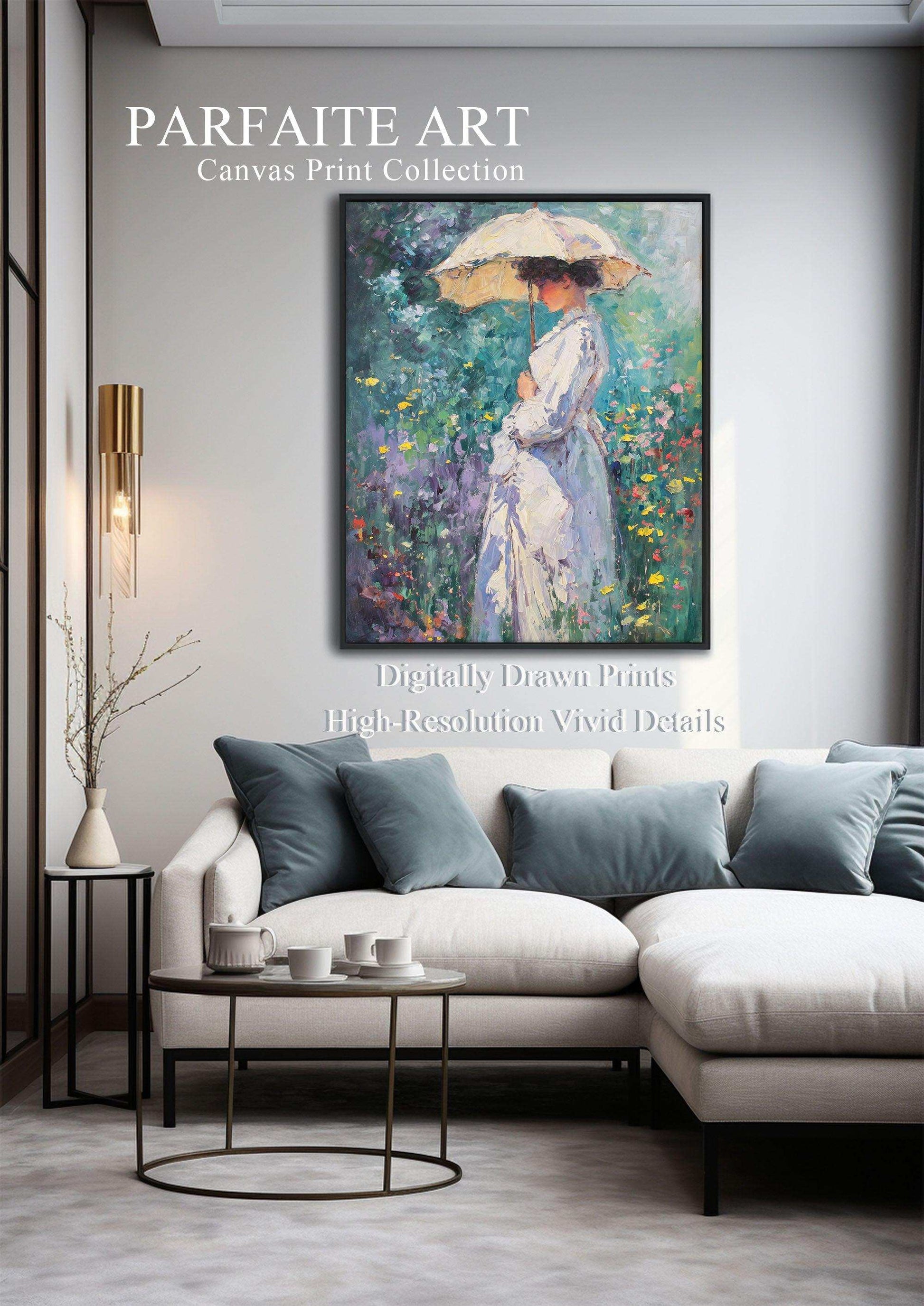 Impressionist Woman，Hand Painted Colorful Decorative Canvas Artwork，Moody Wall Decor，Cotton Gloss Canvas Living Room Decor，High-Quality Waterproof Decorative Canvas Art