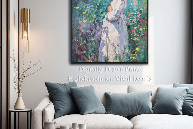 Impressionist Woman，Hand Painted Colorful Decorative Canvas Artwork，Moody Wall Decor，Cotton Gloss Canvas Living Room Decor，High-Quality Waterproof Decorative Canvas Art