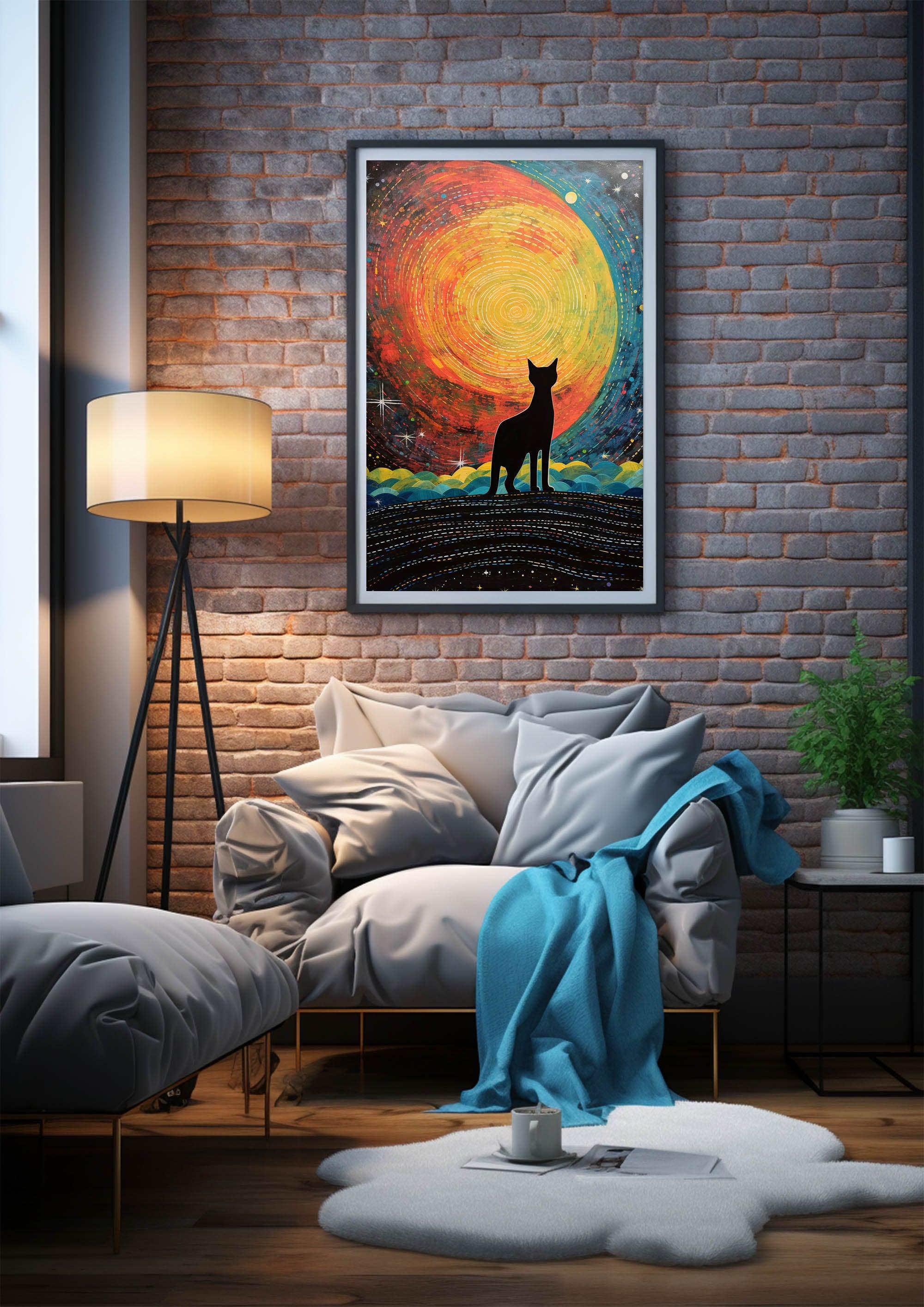 Cat Illustration | Starry Sky Wall Art Decor |Wall Art Print |Van Gogh style|Bedroom Livingroom,Kidsroom|PRINTABLE Art |Digital Download