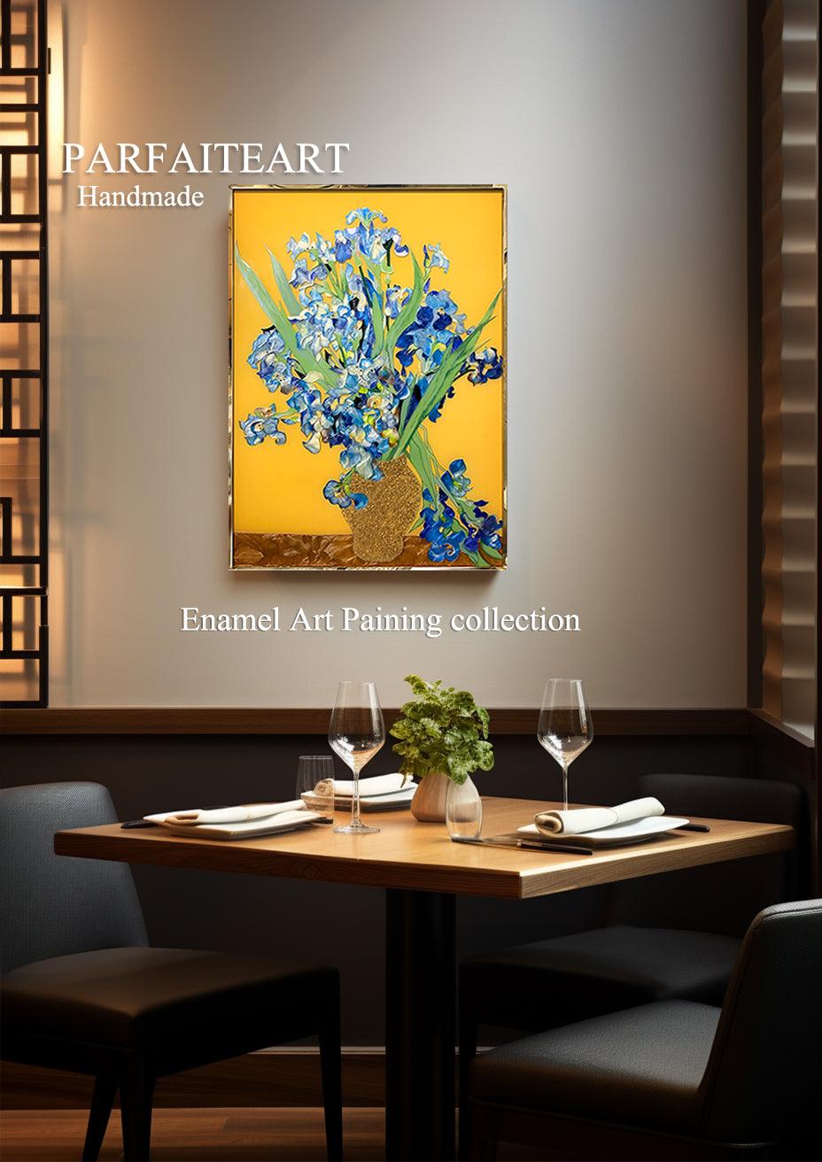 Enamel Art Deco Painting, Handmade, Wall Art, Modern Style, Decorative Painting , Iris Enamel Painting, Painted, Dining Room, Living Room, Entrance Door