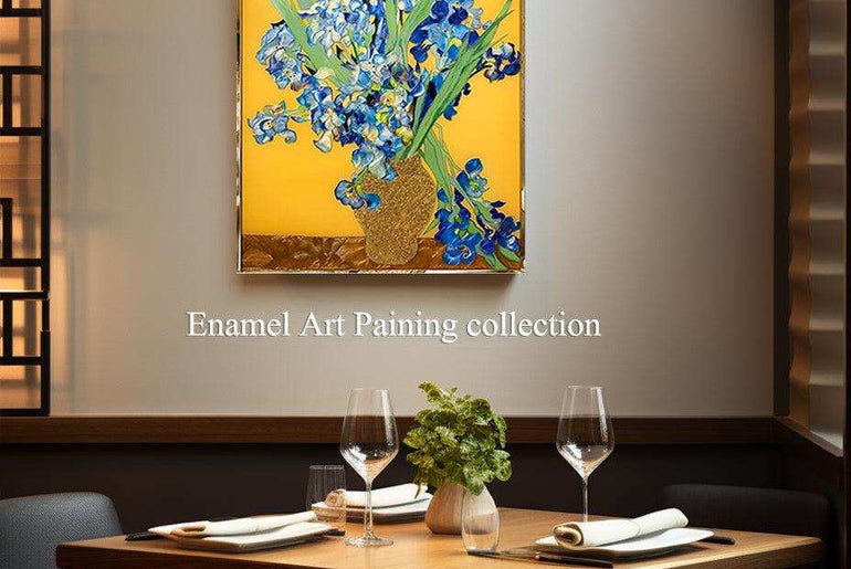 Enamel Art Deco Painting, Handmade, Wall Art, Modern Style, Decorative Painting , Iris Enamel Painting, Painted, Dining Room, Living Room, Entrance Door