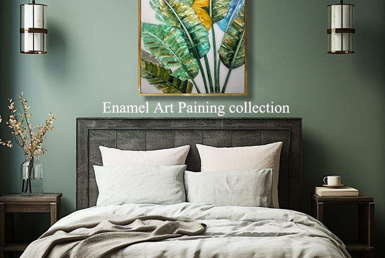 Enamel Art Deco Painting, Handmade, Wall Art, Modern Style, Decorative Painting , Strelitzia botany Enamel Painting, Painted, Dining Room, Living Room, Entrance Door