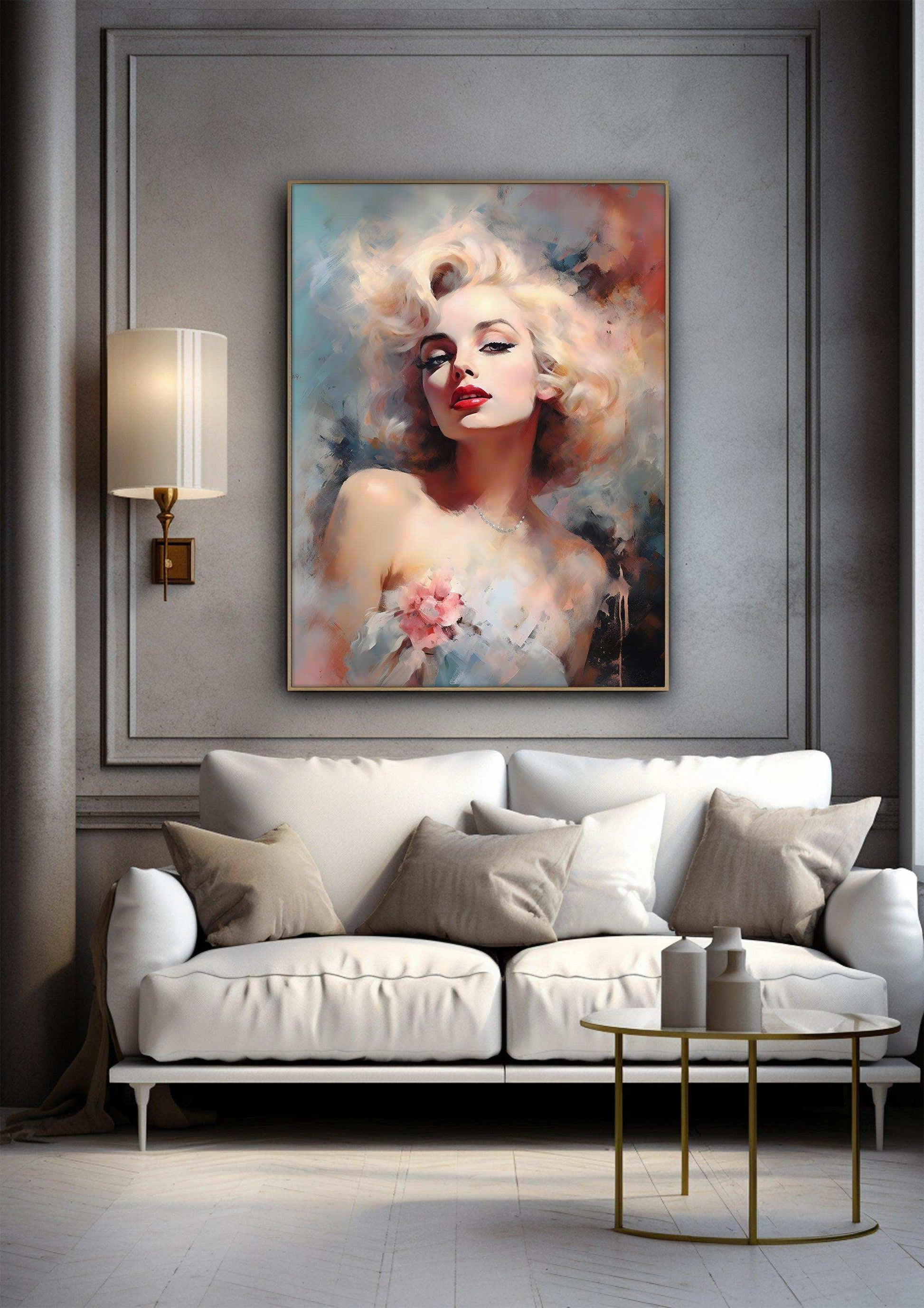 Impressionist Monroe，Hand Painted Colorful Decorative Canvas Artwork，Moody Wall Decor，Cotton Gloss Canvas Living Room Decor，High-Quality Waterproof Decorative Canvas Art