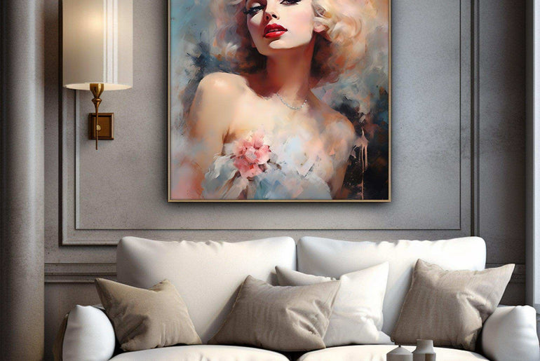 Impressionist Monroe，Hand Painted Colorful Decorative Canvas Artwork，Moody Wall Decor，Cotton Gloss Canvas Living Room Decor，High-Quality Waterproof Decorative Canvas Art