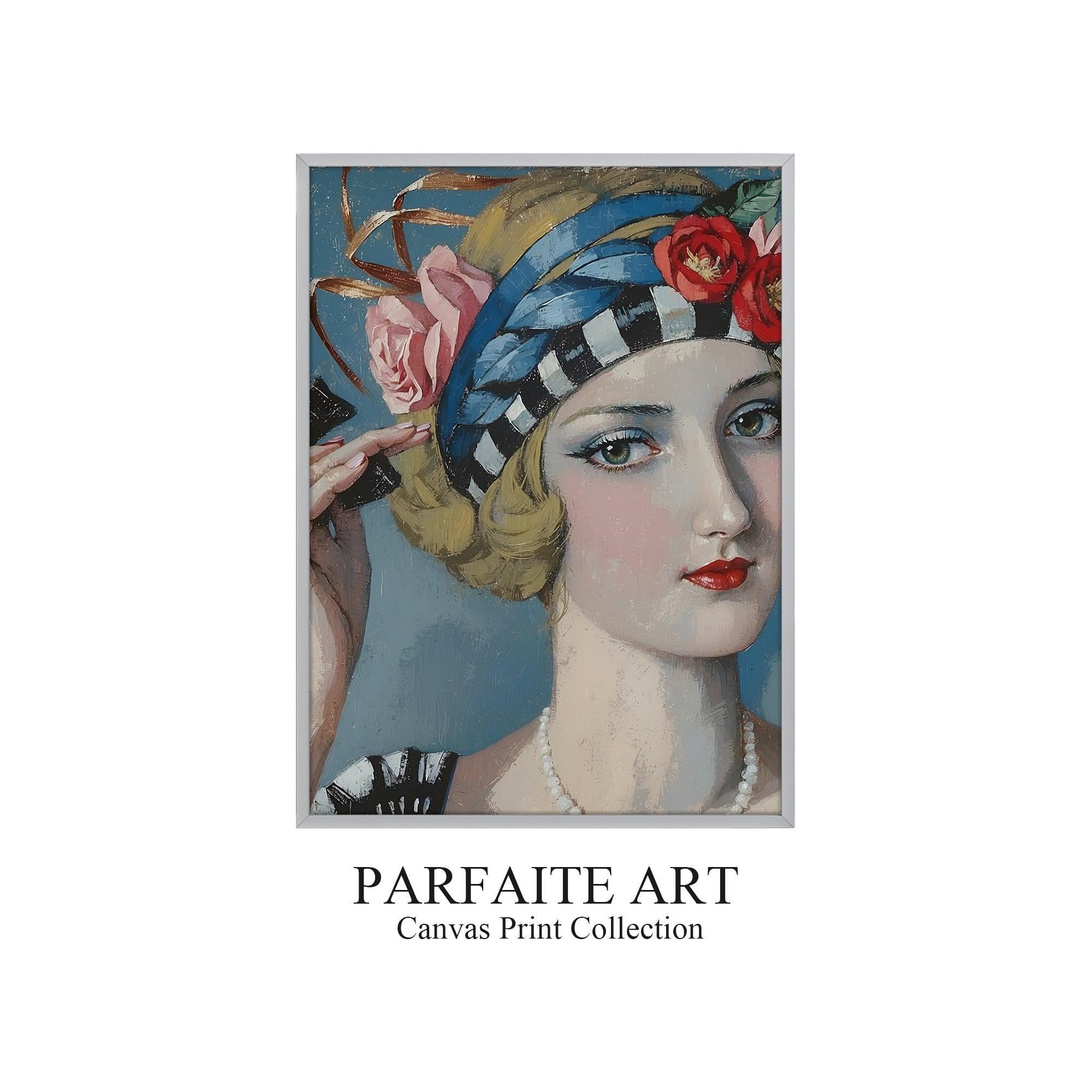 Art Deco Wall Art Prints , Beautiful Lady Portrait ,Giclée Printing Techniques #102 Gray Framed