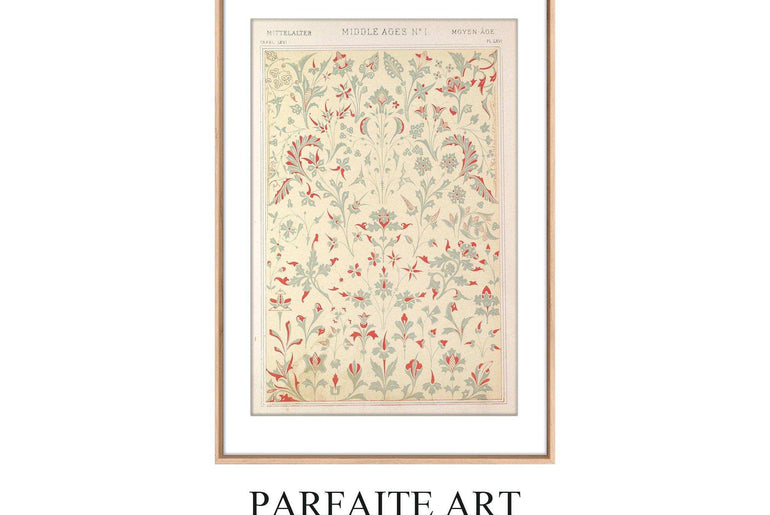 Vintage Botanical Floral Pattern - Moody Art Deco Giclée Framed Print for Living Room #33 oak