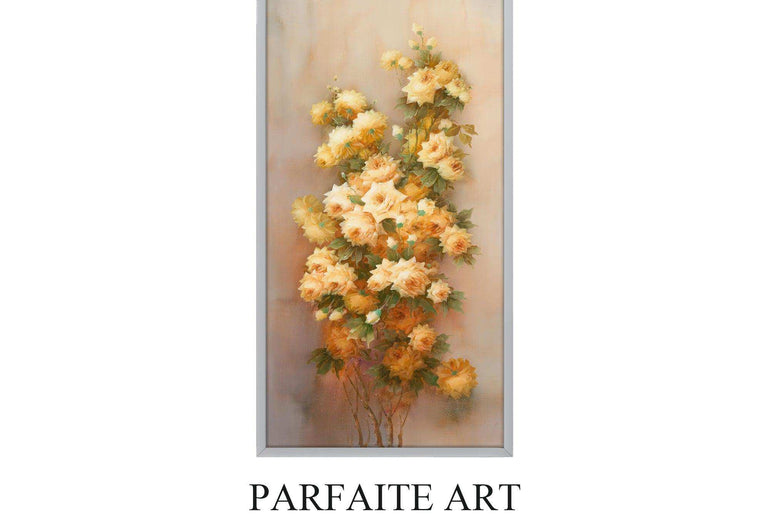 Realist Wall Art Prints of Blooming Yellow Roses on Printable Canvas #118 gray Frame