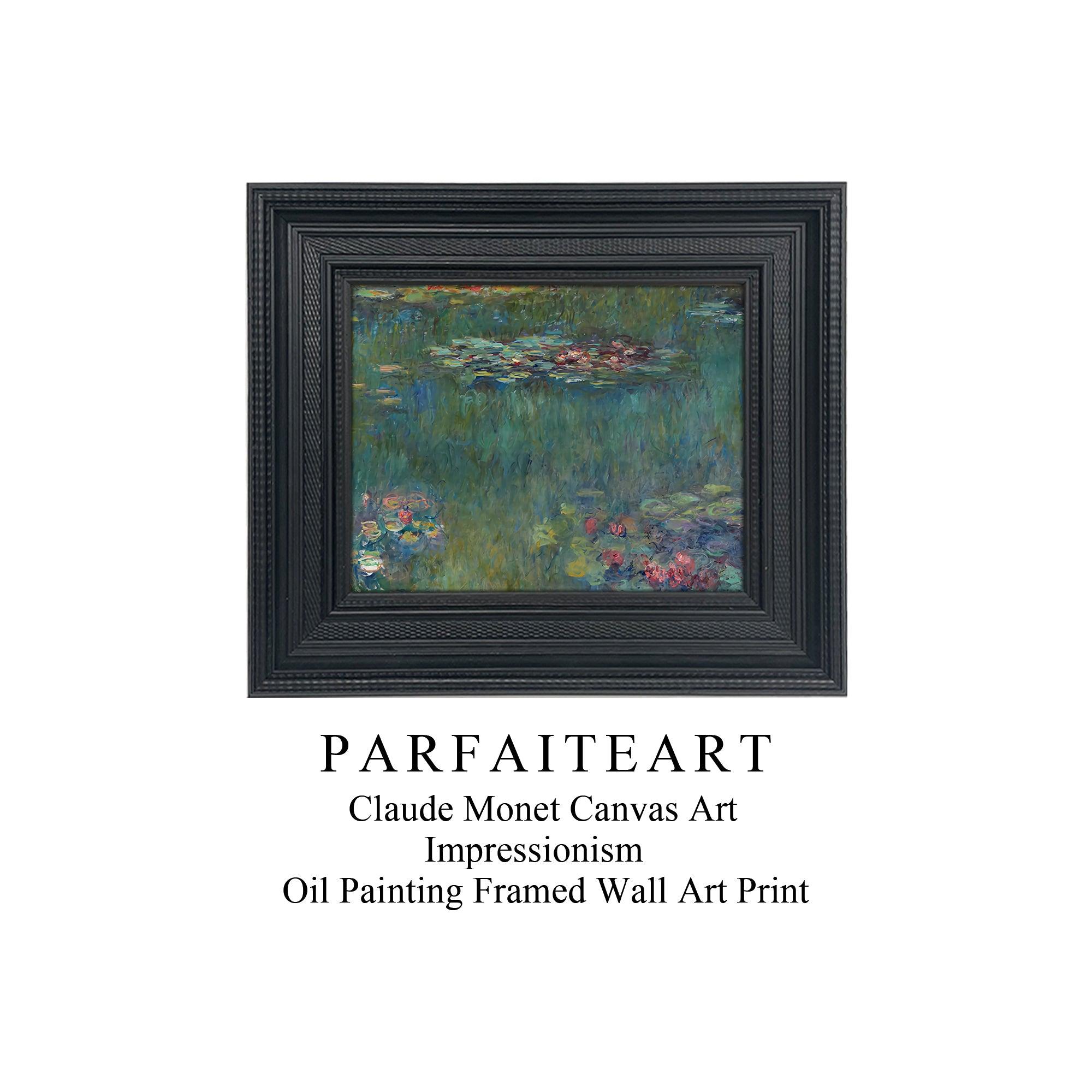 Famous Painting Print，Claude Monet，Moody Wall Decor，Black Vintage Frame,Solid Wood,High-Quality Waterproof Decorative Canvas Art， Hotel Aisle Living Room Home Decor Art 18x15 inches 2 Black