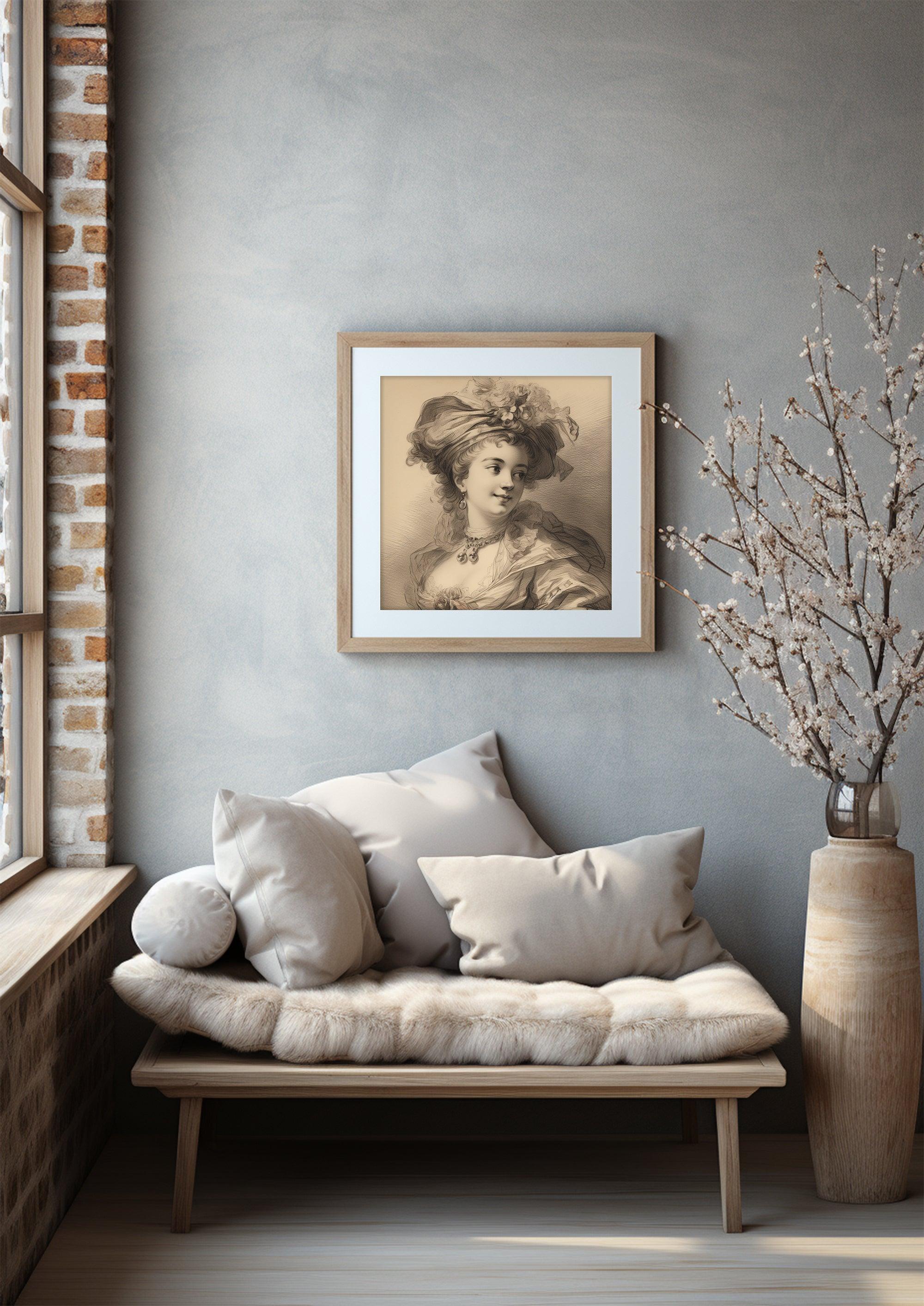 Classical Woman Portrait | Vintage Wall Art | Look ahead with deep emotion |Sketch etching printing |Moody Wall Decor |Home Decor Aesthetics|PRINTABLE Art |Digital Download