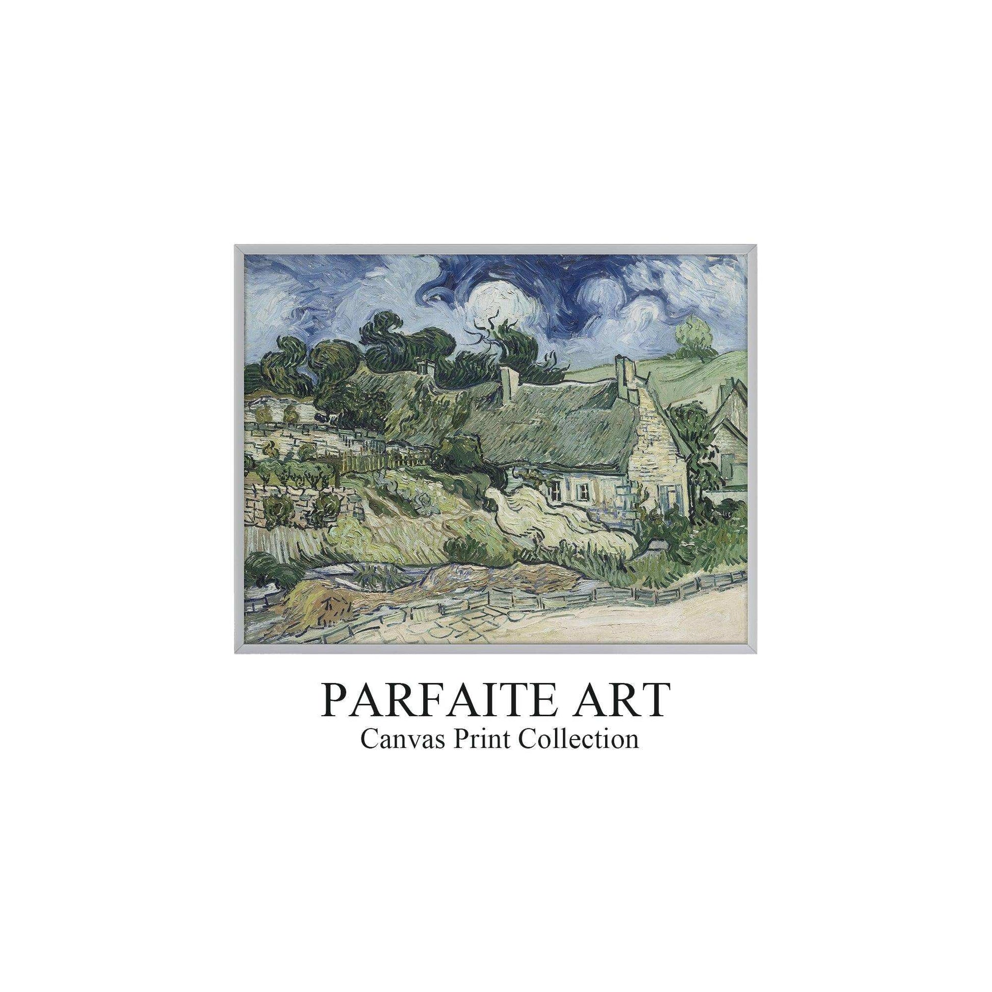 Van Gogh Farmhouse Landscape: Giclée Canvas Prints in Vintage Art Deco Style #75 Gray