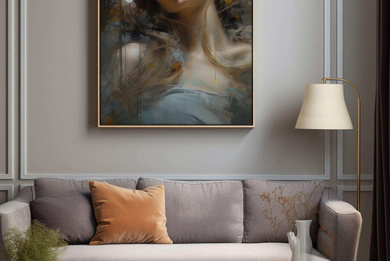 Beauty Woman Portrait，Hand Painted Colorful Decorative Canvas Artwork，Moody Wall Decor，Cotton Gloss Canvas Living Room Decor，High-Quality Waterproof Decorative Canvas Art