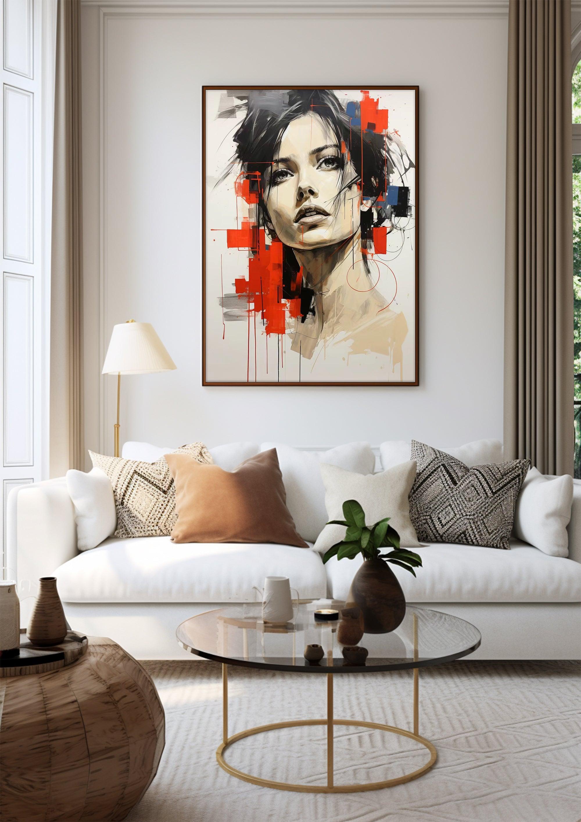 Abstract portrait，Paintings portrait paintings，Modern canvas artwork，Moody Wall Decor，Portrait of a lady，Framed canvas prints